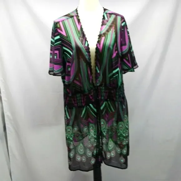 Lane Bryant Sheer Chic Multicolor Kimono Midi Dress Woman 26/28 Beach Blouse.... - Picture 2 of 10